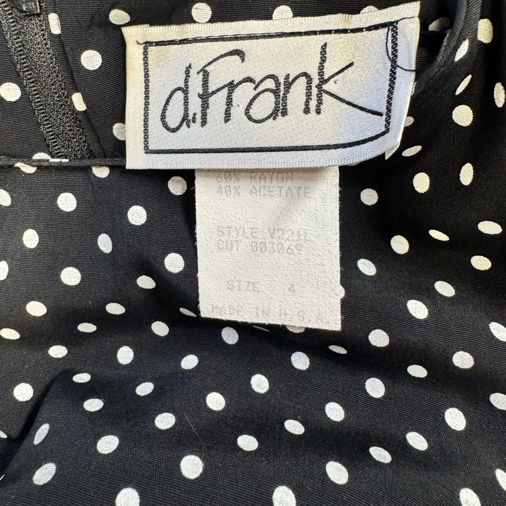 Black Polka Dot Long Sleeve Dress Vintage d.Frank